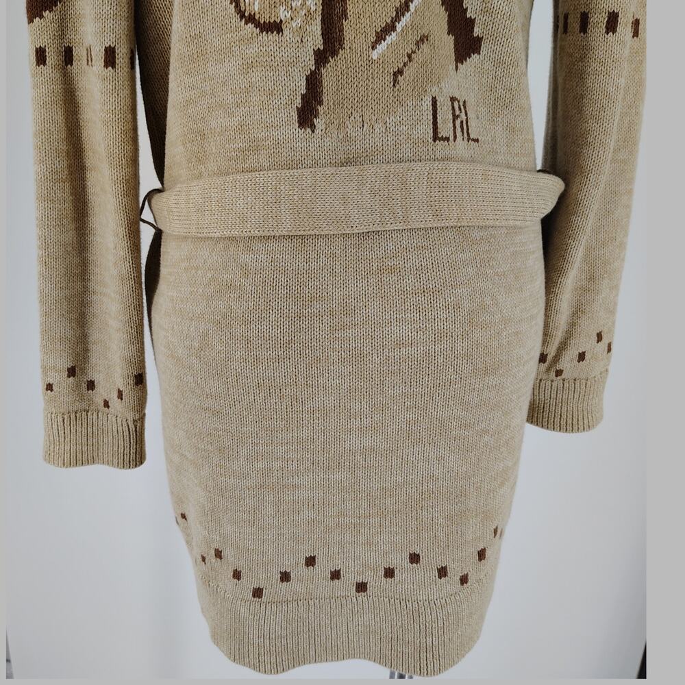 Lauren Ralph Lauren Equestrian Horse Intarsia Belted Cardigan M - Picture 11 of 13